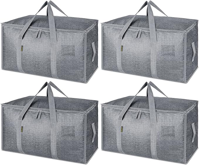 BALEINE 4-Pack Oversized Moving Bags with Reinforced Handles, Heavy-Duty Storage Tote for Clothes, Moving Supplies (Winter Grey, 4-Pack) by BALEINE