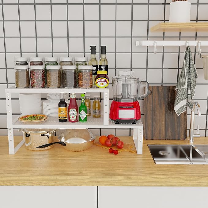 Jojocross Expandable Adjustable Stackable Kitchen Organizer, Spice Rack,Metal Pantry Storage Shelves Racks,Counter Shelf for Cabinets, Countertop, Cupboard (3 Packs/Medium/White) - Image 2