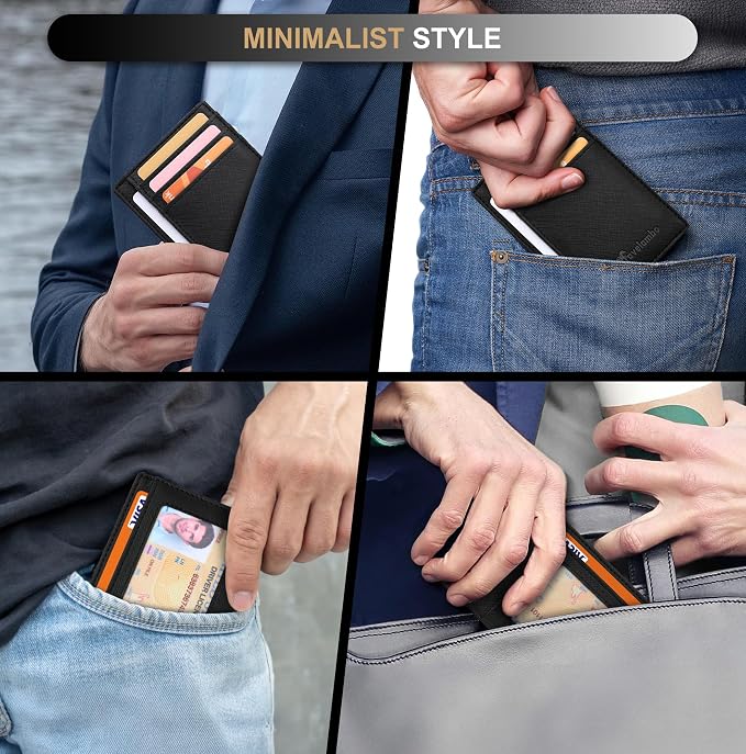 Travelambo Slim Wallet Front Pocket Minimalist Leather RFID Blocking Medium Size - Image 8