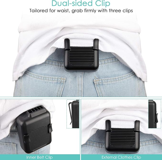Portable Mini Waist Fan Clip on Belt, 6000mAh Rechargeable Battery Powered Wearable Body Fan With Max 23H Working Time, 3 Speeds, 5100RPM Strong Airflow for Jobsite Farm Fishing Gardening Camping - Image 5