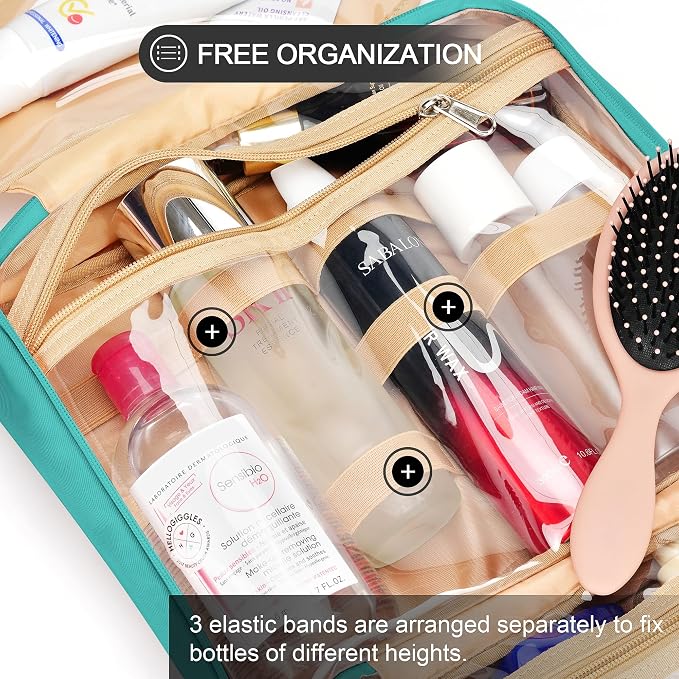 Travel Hanging Toiletry Bag for Women, Cruise Ship Essentials, with Jewelry Organizer, Extra Large Makeup Dopp Kit, Waterproof Cosmetic Bags, Toiletries Kit Set with Trolley Belt, Blue - Image 8