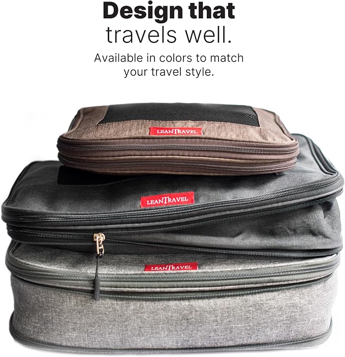 LeanTravel Premium Compression Packing Cubes for Travel - Suitcase Organizer Bags with Double Zipper & Breathable Mesh Panel - Space Saving Carry On Luggage Essentials (6-Pack, Grey, Black, Brown) - Image 9