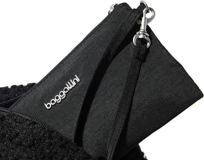 Baggallini Womens All Day Backpack With RFID Phone Wristlet, Black Faux Shearling - Image 11