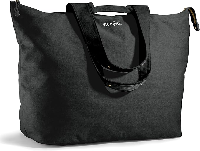 Fit & Fresh All The Things XL Beach Bag for Women, Oversized Travel Tote | Zip Closure, 3 Interior Pockets, 1 Large Zip Pocket, Dual Carry Handles, Canvas Weekender - Pool, College, Laundry, Groceries by fitfresh