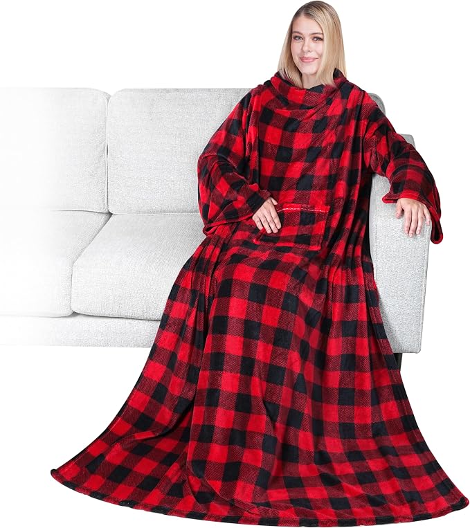 PAVILIA Wearable Blanket with Sleeves for Adult Women Men, Cozy Fleece Warm Wrap Throw with Arms, Gifts for Christmas, Wife by PAVILIA