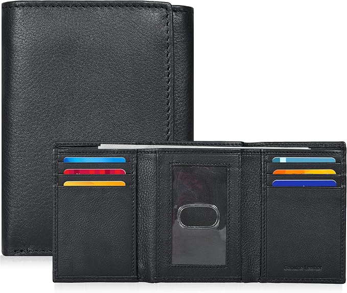 Real Leather Mens Trifold Wallet RFID Blocking Slim Minimalist Front Pocket - Thin & Stylish with ID Window in Gift Box by OakLeathers