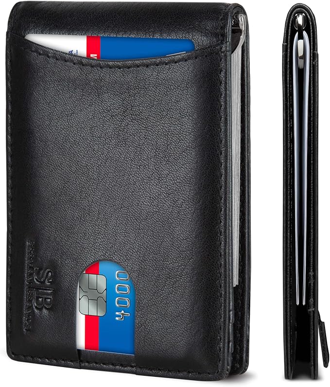 SERMAN BRANDS RFID Blocking Slim Bifold Genuine Leather Minimalist Front Pocket Wallets for Men with Money Clip Thin Mens by SERMANBRANDS