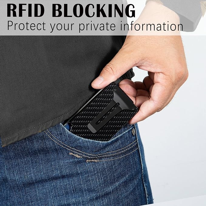 Slim Wallet for Men,RFID Blocking Minimalist Metal Wallet, Money Clip/Cash Holder, Front Pocket Aluminum Credit Card Holder, Ideal Gift for Men,Matt Carbon Fiber - Image 6