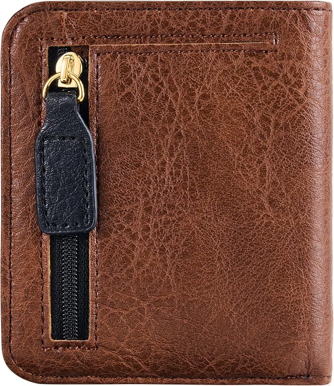 Gostwo Small Wallet for Women, Slim Bifold Credit Card Holder, Compact RFID Blocking Cash Wallet, Billfolds Thin Leather Zipper Pocket, Mini Wallet Gift for Ladies Teen Girls Travel with ID Window by Gostwo