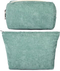SOIDRAM 2 Pieces Makeup Bag Large Corduroy Cosmetic Bag Capacity Canvas Mix Travel Toiletry Bag Organizer Cute Makeup Brushes Aesthetic Accessories Storage Bag for Women, Corduroy Mix Green by SOIDRAM