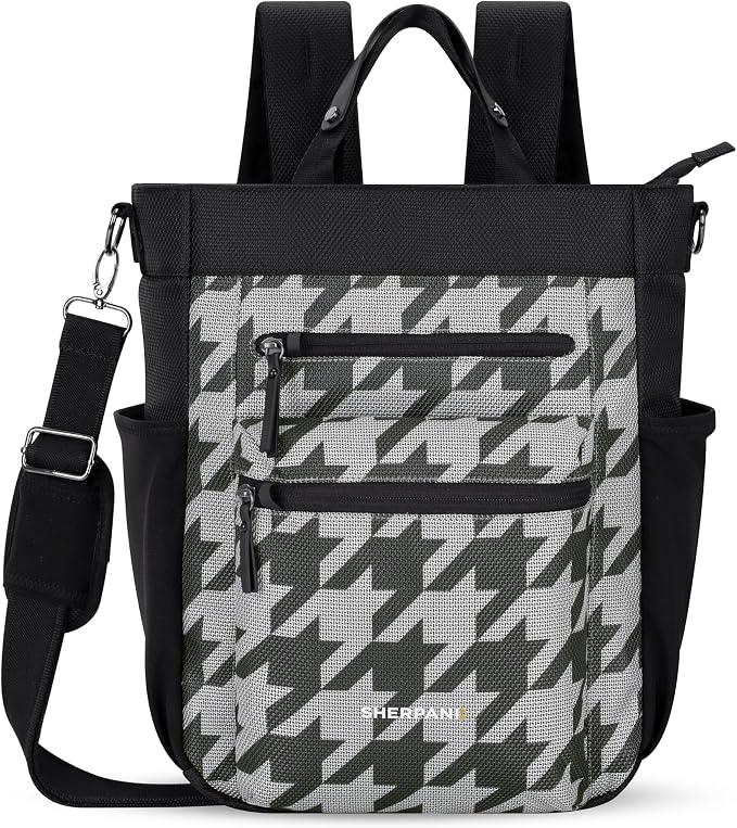 Sherpani Soleil, Anti Theft Convertible Backpack Tote (Grey Houndstooth) | 18L Travel Shoulder Bag, Everyday Crossbody Purse, RFID Protection, Business Daypack, Travel Gift for Women, Fits 13" Laptop by SHERPANI