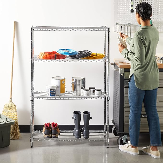 Amazon Basics 4-Shelf Adjustable Heavy Duty Steel Wire Rack Storage Shelving Unit for Kitchen, Garage, Easy Assembly, 350 lbs Per Shelf, 36" x 14" x 54", Chrome Silver - Image 2