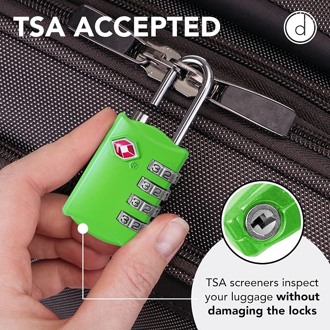 TSA Luggage Locks 2 Pack – 4-Digit Steel – Green | Keyless padlock for backpacks, travel suitcases, toolbox, filing cabinets, baggage & gym locker - Image 2