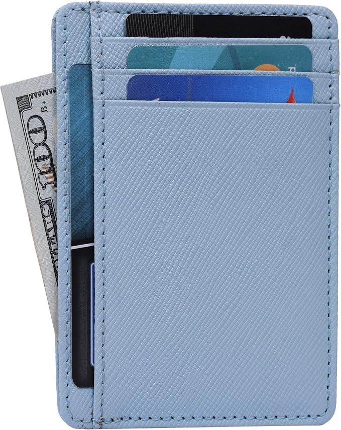 Leather RFID Blocking Slim Minimalist Front Pocket Wallet, Sky Blue by OakLeathers