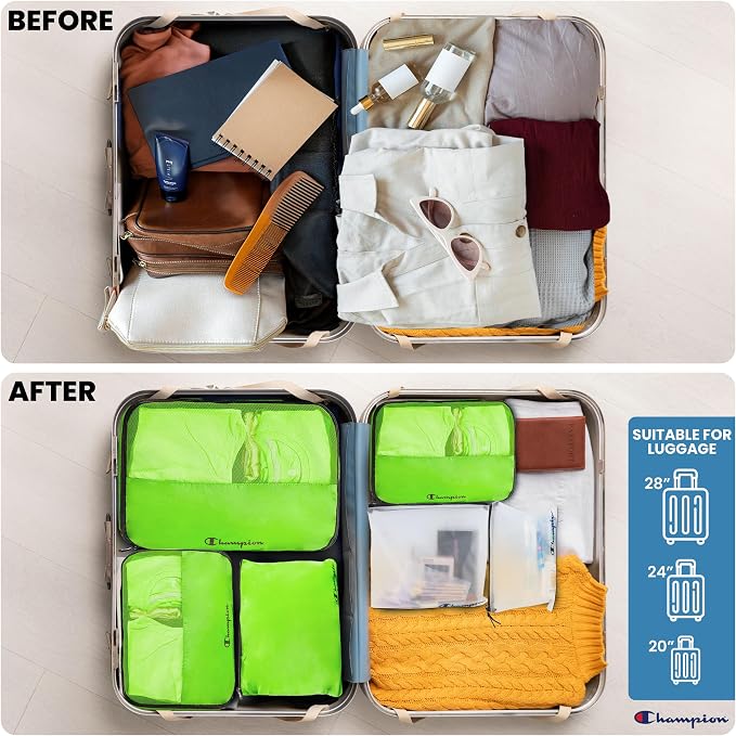 Champion Packing Cubes for Travel - 6 Piece Organizer Set, Carry-On Ready | Breathable mesh, sturdy handles; 3 cubes, 1 laundry bag, 2 zip pouches; zipper closure; fits carry-on and full-size suitcases - Image 3