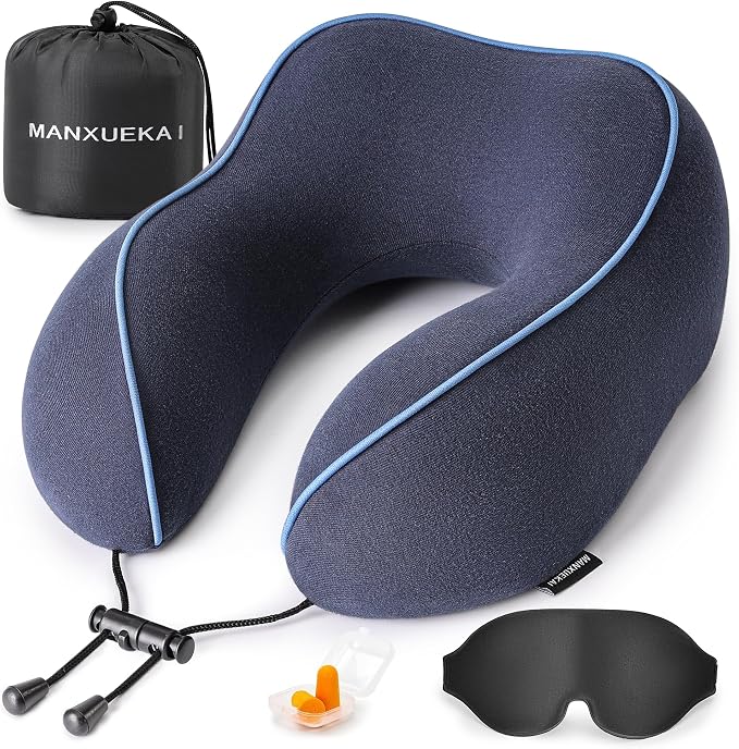 Travel Neck Pillow,100% Pure Memory Foam,Soft Head Support | Washable Cotton Cover,Comes with 3D Eye Mask,Earplugs,Storage Bag,Ideal Travel Gift by Unknown