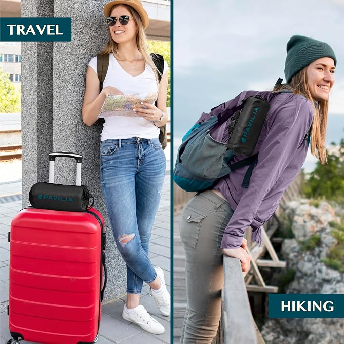 PAVILIA Travel Blanket Airplane Compact with Bag Lightweight, Black | Soft Fleece Plane Long Flights, Camping Road Trips, Packable Traveler Gift Essentials with Luggage Backpack Strap, 65x40 - Image 5