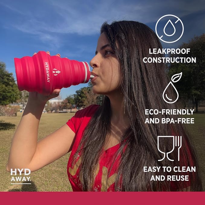 HYDAWAY 25oz Collapsible Water Bottle, Packable Leakproof for Travel | Large capacity design. Folds flat for carry-ons, day bags, hiking packs. Leakproof, BPA-free. - Image 3