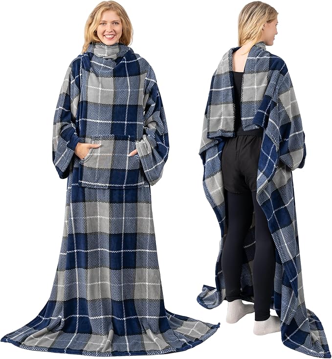 PAVILIA Blanket with Sleeves for Adult Women Men, Soft Warm Wearable Blanket Fleece Wrap Throw, Robe Blanket Gift by PAVILIA