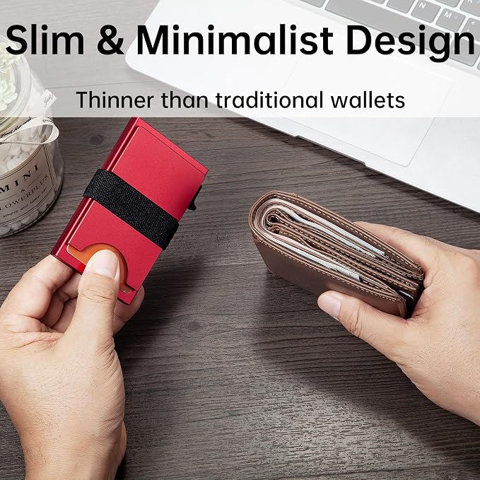 Slim Card Holder Wallet for Men, Minimalist RFID Blocking Pop Up Wallet, Smart Metal Business Card Case Holds 12 Cards, Money Clip, Front Pocket Wallet, Gifts for Men - Image 4