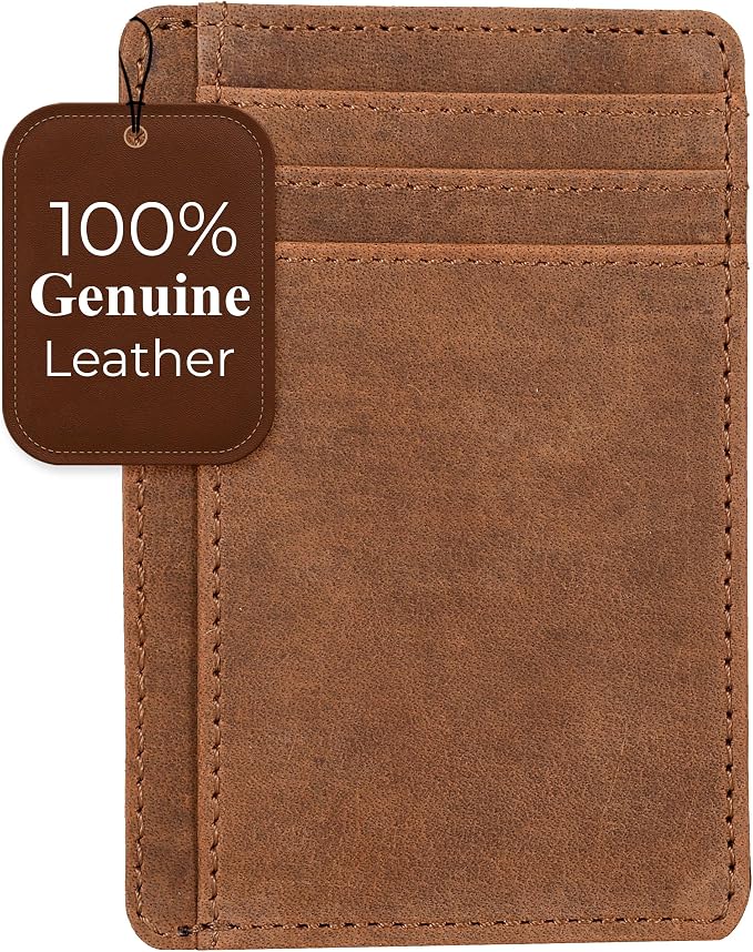 Leather Slim Minimalist RFID Blocking Front Pocket Wallet, Dark Cognac - Image 7