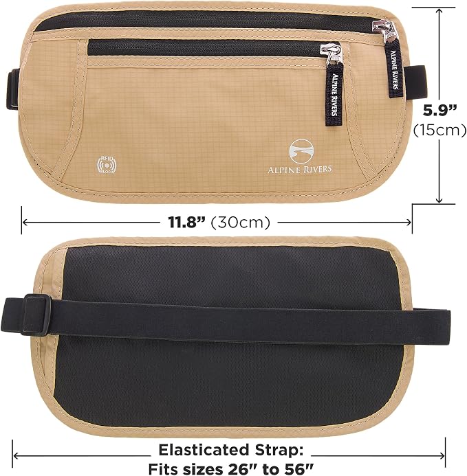 Alpine Rivers Money Belt for Travel - RFID Hidden Wallet, Sahara Sand | Triple-layer RFID shielding, hidden passport holder and waist wallet, 7 card sleeves included, fits 26-56 inch waists - Image 7