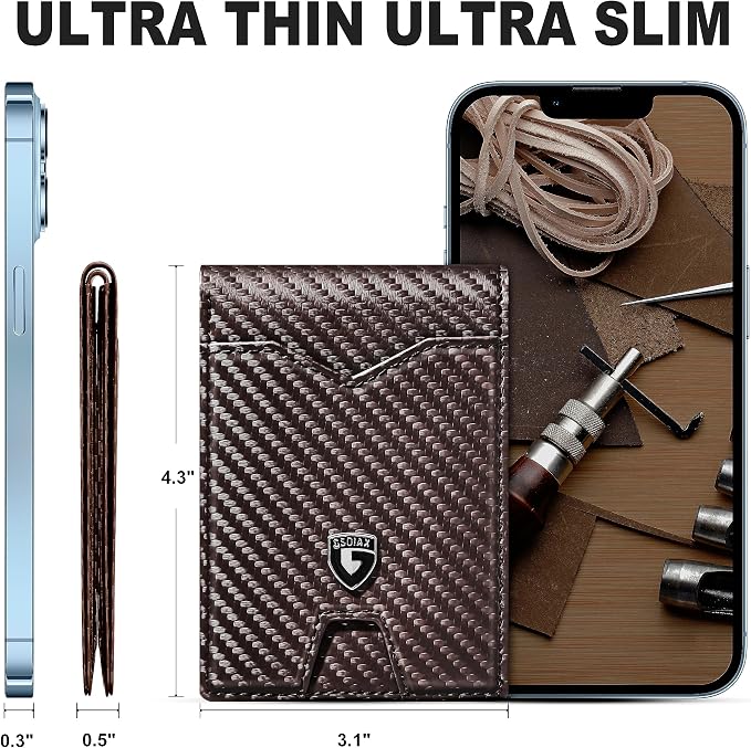 GSOIAX Slim Wallet for Men Rfid Blocking Leather Bifold Front Pocket Carbon Fiber Men's Money Clips Credit Card Holder With Gift Box - Image 5