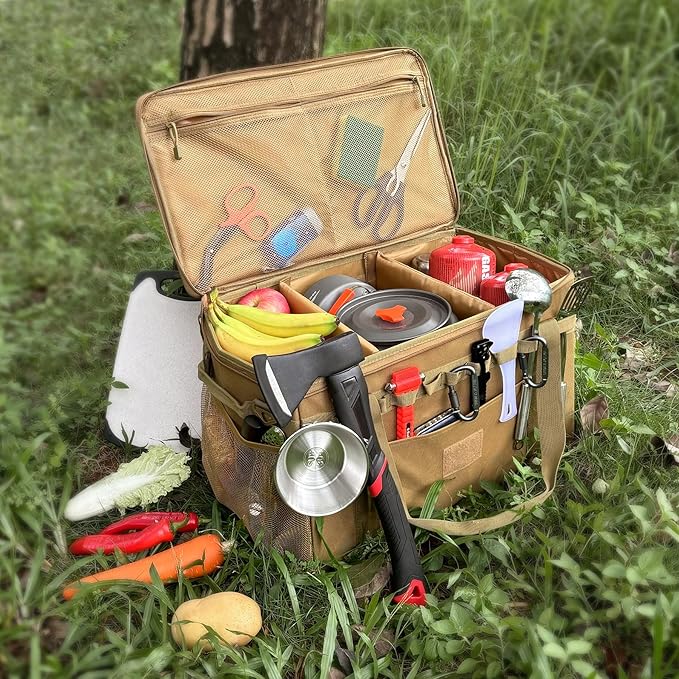 Tactical Camping Storage Bag Utility Tote Bag Camping Kitchen Organizer with Axe Holder & Shoulder Strap - Image 7