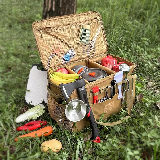 Tactical Camping Storage Bag Utility Tote Bag Camping Kitchen Organizer with Axe Holder & Shoulder Strap - Image 7