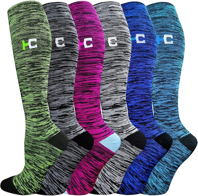 5/6 Pairs Graduated Compression Socks for Women&Men 20-30mmhg Knee High Socks Travel Hiking Running Stocking by HiClasmix