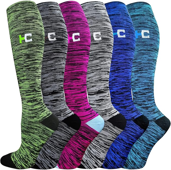 5/6 Pairs Graduated Compression Socks for Women&Men 20-30mmhg Knee High Socks Travel Hiking Running Stocking by HiClasmix