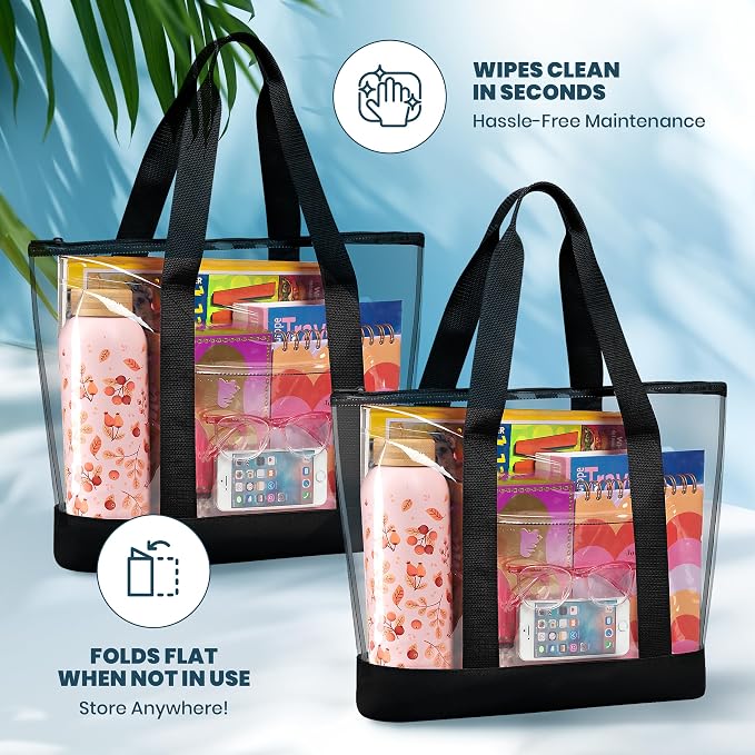 Handy Laundry Clear Tote Bag - Zipper Closure, Long Shoulder Strap, Fabric Trimming. - Image 7