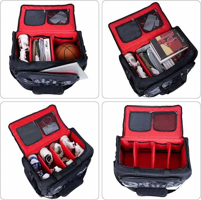 Shoe Bags for Travel Sneaker Travel Bag Shoes Duffel Bags Waterproof Gym Sports Luggage Sneakerhead Bag for Men with 3 Adjustable Dividers fit 4 Pairs Heavy Duty Travel Accessories (red) - Image 2