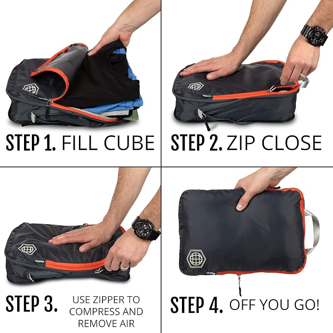 TRIPPED Travel Gear Compression Packing Cubes for Carry-On Travel 3-Pack | Ultralight Ripstop Packing Cubes with Compression Zippers for Organized Carry-On Luggage, Backpack, and Travel Packing - Image 8