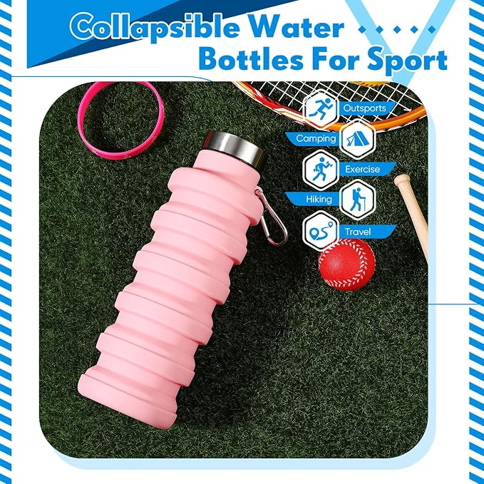 Baderke Collapsible Water Bottles 17oz Travel Sports Portable Water Bottle with Portable Buckle Silicone Lightweight Reusable Leakproof for Camping Hiking Yoga Outdoor(Pink) - Image 4