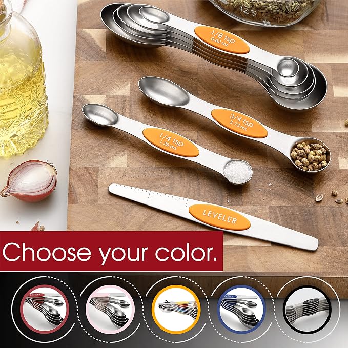 Spring Chef Stainless Steel Magnetic Measuring Spoons Set of 8, Mango | Nesting Teaspoon & Tablespoon Measuring Spoons w/ Leveler for Dry & Liquid Ingredients, Measure Spoons For Baking & Cooking - Image 6