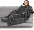 PAVILIA Fleece Blanket with Sleeves, Foot Pockets for Women Men Adults, Plush Wearable Blanket Throw Wrap, Warm Snuggle Blanket Robe, Cozy Gift Ideas Wife Mom, Dark Gray by PAVILIA