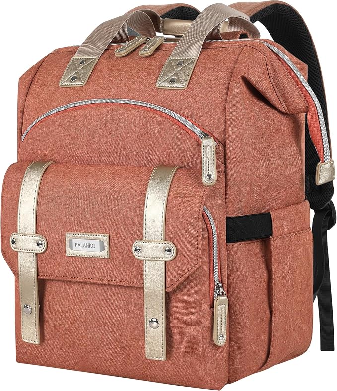 FALANKO Laptop Backpack for Women,15.6 inch Teacher Nurse School Waterproof Backpack,Large Womens Computer Backpack with Laptop Compartment,RFID Anti Theft Shoulder Orange Bags by FALANKO