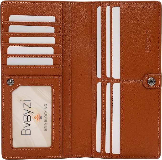 Bveyzi Ultra Slim Thin Leather RFID Blocking Credit Card Holder Bifold Clutch Wallets for Women by Bveyzi