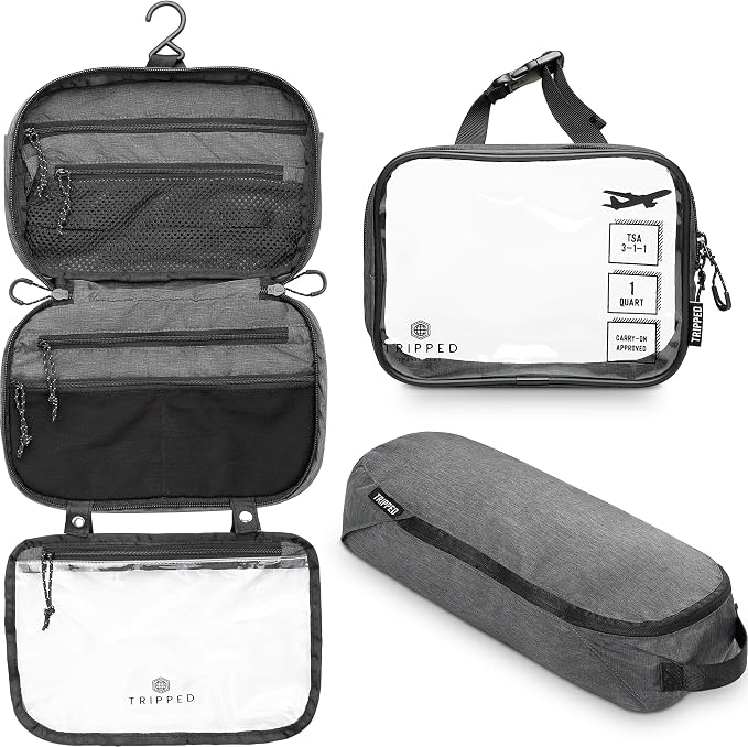 TRIPPED Travel Gear 3-Piece Travel Toiletry Bag Set | Includes Hanging Toiletry Bag, 311 TSA Liquid Bag, and Accessory Organizer Pouch with Lightweight Ripstop Construction by TRIPPEDTravelGear
