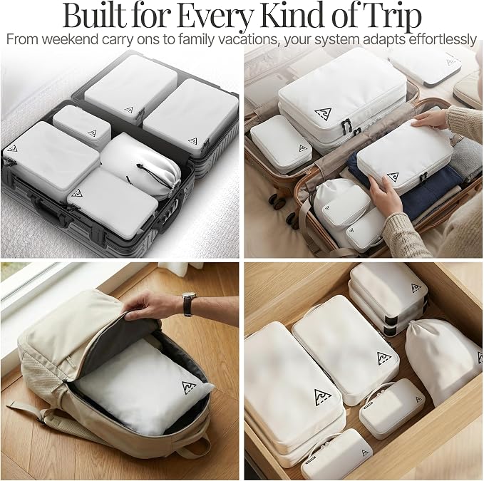 8 pcs Compression Packing Bags Cubes Set with HybridMax Double-Capacity Design - Packing Cubes for Travel Compression to Maximize Limited Luggage Space, White - Image 8
