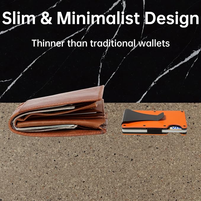 Slim Wallet for Men,RFID Blocking Minimalist Metal Wallet, Money Clip/Cash Holder, Front Pocket Aluminum Credit Card Holder, Ideal Gift for Men,Matte Orange - Image 2