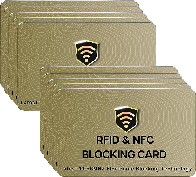 SaiTech IT 10 Pack RFID Blocking Card for Credit Debit ID Card, Golden | Slim Anti-Theft Contactless NFC RFID Blocker Protector, Easily Fit into Wallet and Purse, for Men & Women by SaiTechIT