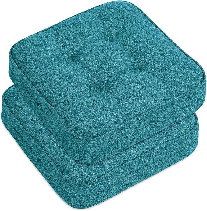 GOFORIT Memory Foam Cushion，Square Seat Cushions for Dining Chairs,Non-Slip Chair Pads with Removable Cover, 16'' x 16'', 2 Pack,Blue by Unknown