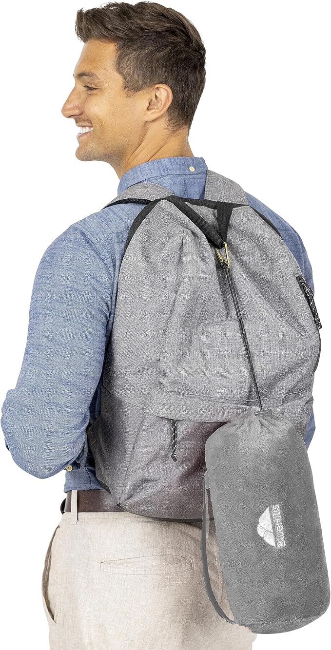 BlueHills Premium Soft Rolled Travel Blanket Airplane Plush Throw - Gray | 70X48 Large Plane Pillow/Blanket, Luggage Strap, Soft Case, Must Have Airplane Essential, Long Flights, Portable, Lightweight - Image 9