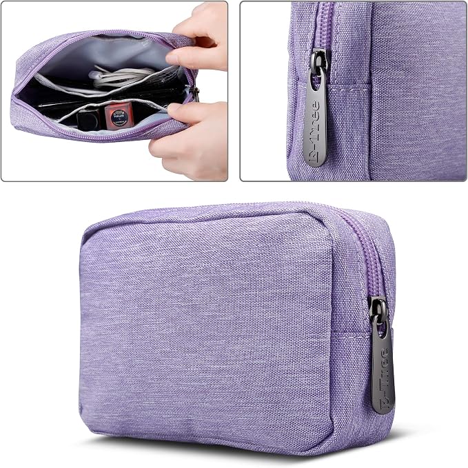 E-Tree Small Makeup Bag, Cosmetic Toiletry Skin Care Make up Little Items Pouch for Purse, Zipper Mini Tech Charger Cable Electronic Organizer Case, Travel Accessories for Women Men Teen, Purple - Image 5