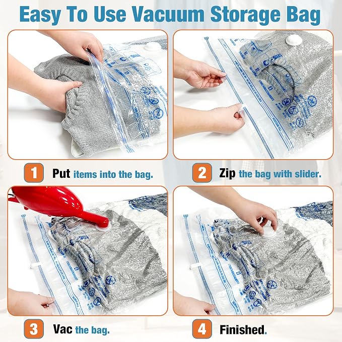 Vacuum Storage Bags, 10 Small Space Saver Vacuum Seal Bags, Space Bags, Vacuum Sealer Bags for Clothes with Travel Hand Pump (10S) | Home and Travel, Airtight Triple Seal, Save 80% Space, Hand Pump, Work with Vacuum, Double Zip, Reusable, Easy to Use - Image 3