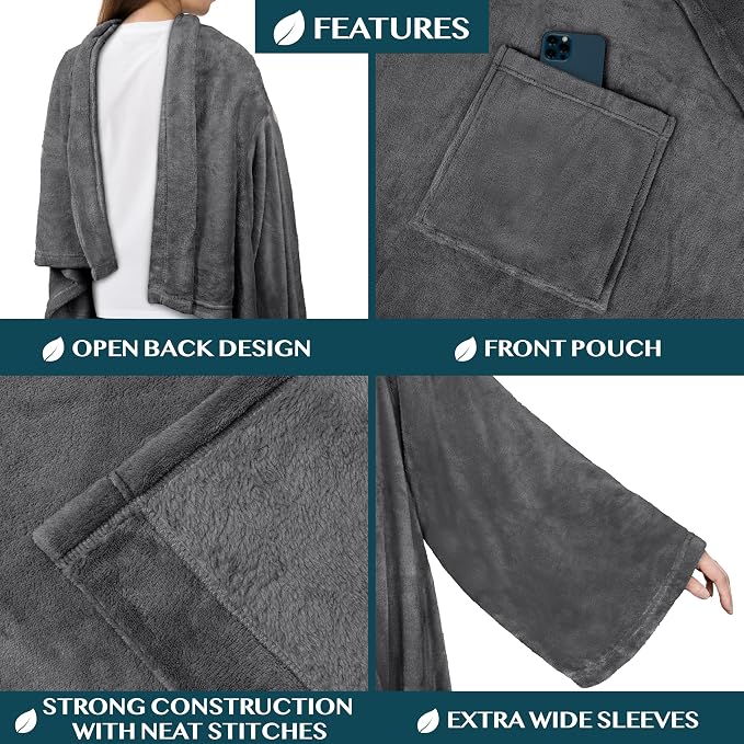 PAVILIA Wearable Blanket with Sleeves for Adult Women Men, Cozy Fleece Warm Wrap Throw with Arms, Gifts for Christmas, Wife - Image 3