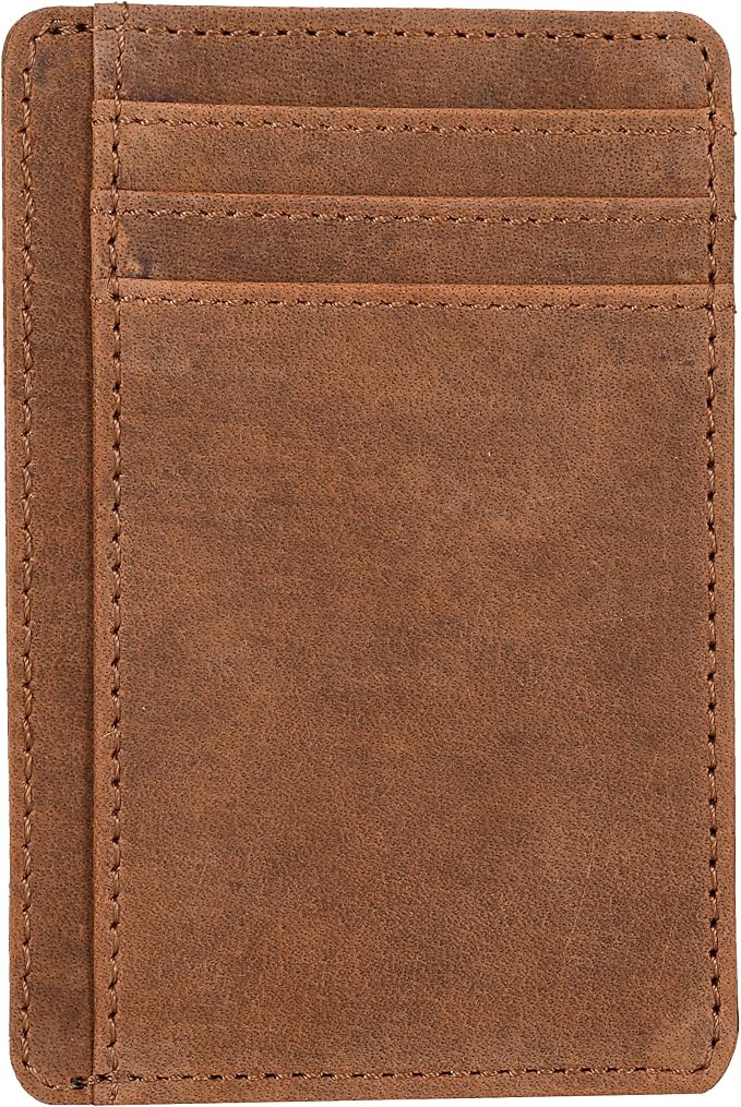 Leather Slim Minimalist RFID Blocking Front Pocket Wallet, Dark Cognac by OakLeathers