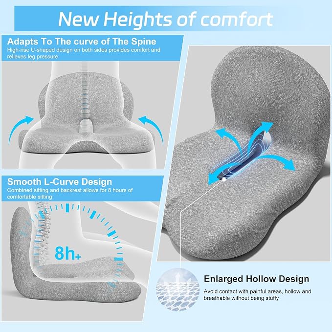 Truck Driver Seat Cushion, Memory Foam L-Shaped Ergonomic Cushion for Office Chairs, Comfort & Support for Long Sitting - Image 8